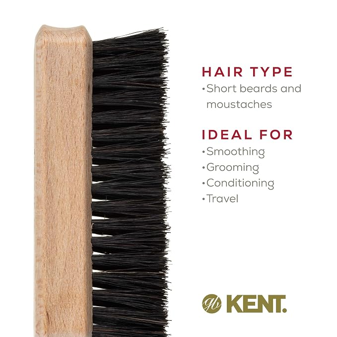 Kent BRD6 Small Travel Men's Beard and Mustache Brush, Natural Boar Bristle for Flawless Shaping and Grooming. Ergonomic Grip Wood Handle. Dry or Wet Beard, Distributes Oils and Balms. Made in England