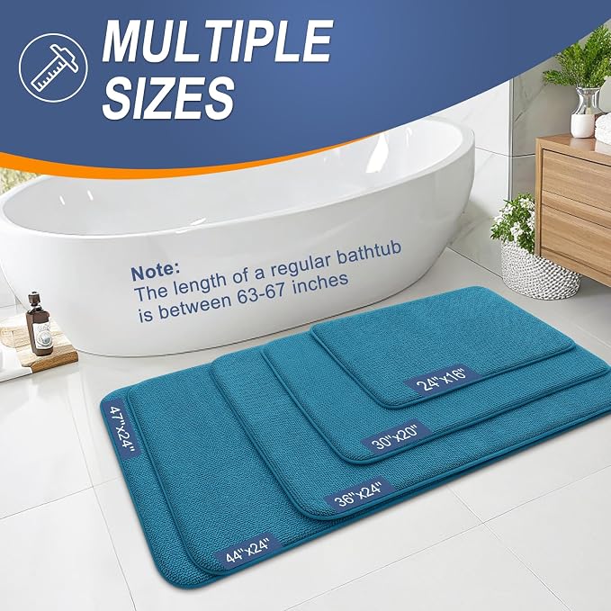 OLANLY Memory Foam Bathroom Runner Rugs 47x20, Long Bath Mats, Peacock Blue | Soft Quick Dry Bath Mats, Non-Slip, Absorbent Machine Washable Mat for Bathroom Floor, Tub and Shower, Home Decor Accessories