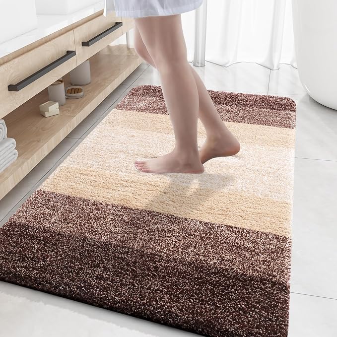 OLANLY Bathroom Rug Mat 59x35, Extra Soft Absorbent Microfiber Bath Rugs, Rubber Backing, Quick Dry, Machine Washable Bath Mats for Bathroom Floor, Tub and Shower, Home Decor Accessories, Brown