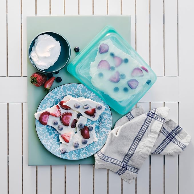 Stasher Premium Reusable Silicone Food Storage Bags, 4-Pack, Aqua | Food-Safe Silicone, Eco-Friendly, Reusable Freezer Bags, Microwave, Dishwasher, Oven, Snack Bags, Lunch Containers, Meal Prep