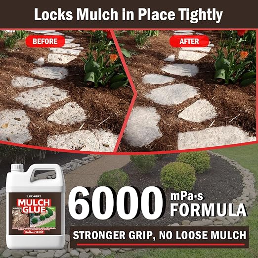 Teexpert Mulch Glue for Landscaping: 1 Gallon Rock Glue for Landscaping & Gravel Binder - Max Strength, Long Lasting Hold, Permeable Adhesive to Lock Pea Gravel, Stones, Rubber Mulch & Pine Straw