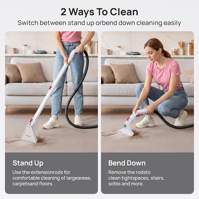 WECLEAN C4 Portable Carpet Cleaner Machine, Stand Up Upholstery Cleaner with 18KPa Powerful Suction, 800W Spot Cleaner for Pet Stains, Carpet, Rug, Couch and Car Interior, Dual Tank System, Pink