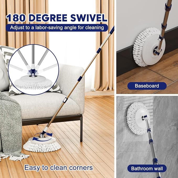Spin Mop and Bucket with Wringer Set Two-Detachable Bucket Design Mop System, Separate Clean and Dirty Water 360° Spinning Floor Cleaning with 51" Adjustable Handle-3Mop Heads