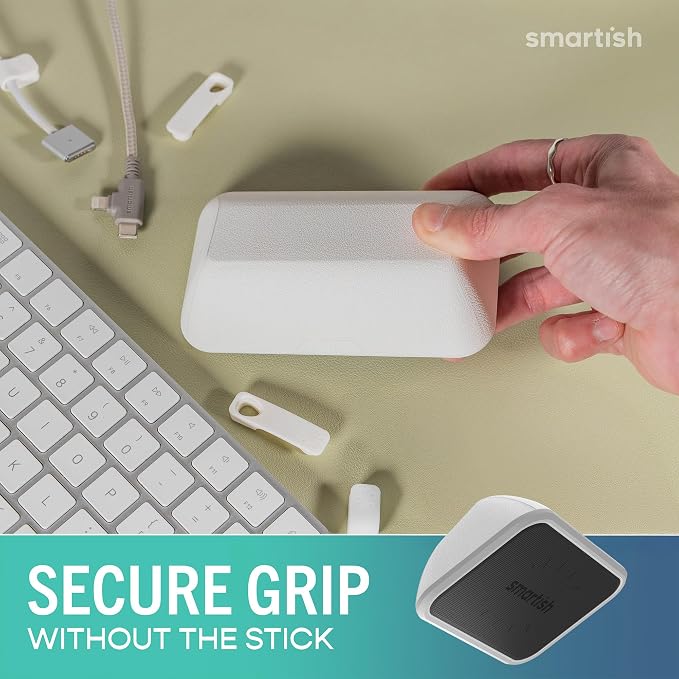 Smartish® Magnetic Cord Holder - Bigger Cable Wrangler Organizer with Magnet Clips for Charger Management on Desktop, Nightstand - Holds 6+ Cables - Snow Day White