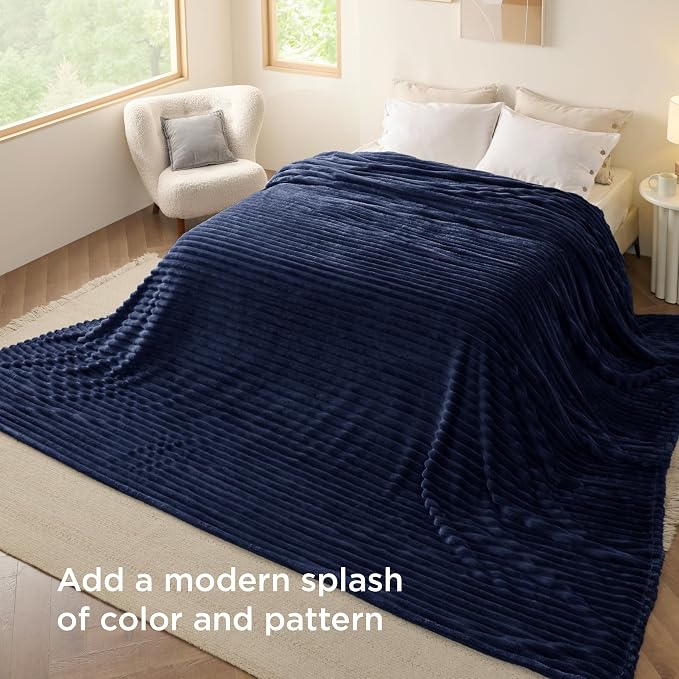 Bedsure GentleSoft Large Fleece Blanket for Bed - Cozy Soft Throw Blankets for Women, Cute Large Throws for Girls, Navy, 120x120 Inches