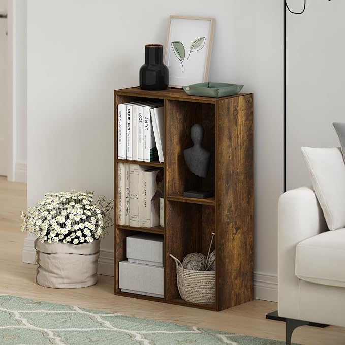 Furinno LUDER Book Shelf, 5-Cube Bookshelf, Reversible Bookcase, 9.4 x 19.5 x 31.5, Easy Assembly, for Living Room, Bedroom, Home Office, Amber Pine