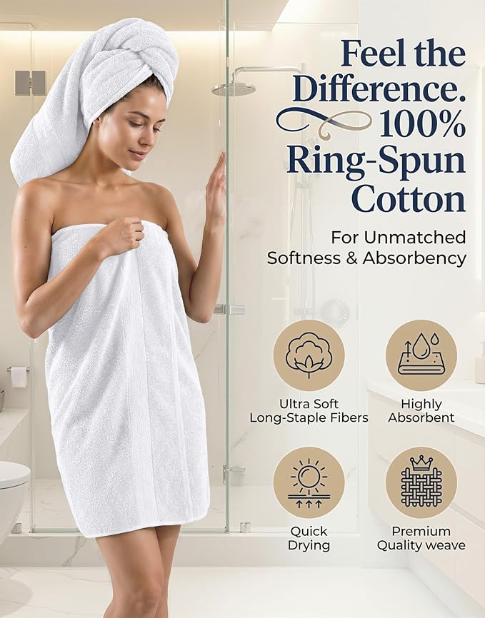 LANE LINEN Bath Towel Set 100% Cotton 24 Piece Soft Absorbent - White | Shower Towels - Generously Sized, Oversized & Roomy, Lightweight & Breathable, Fade-Resistant Color, Classic Terry Weave