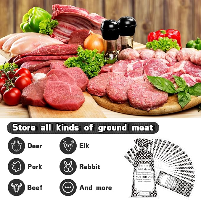 Gilprop 1500 Pack Wild Game Meat Bags Pack for Freezer 1.5 lb 10.4 x 4.4 Inches Ground Meat Freezer Packing Bags Bulk Venison Beef Processing Storage with Twist Ties for Outdoor