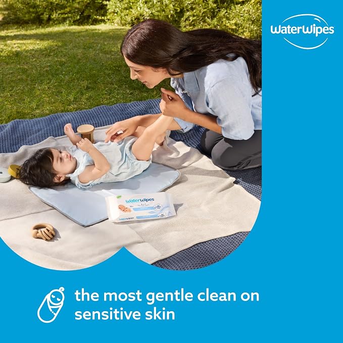 WaterWipes Sensitive+ Newborn & Baby Wipes, 3-In-1 Cleans, Cares, Protects, 99.9% Water, Unscented & Hypoallergenic, 720 Count (12 Packs)
