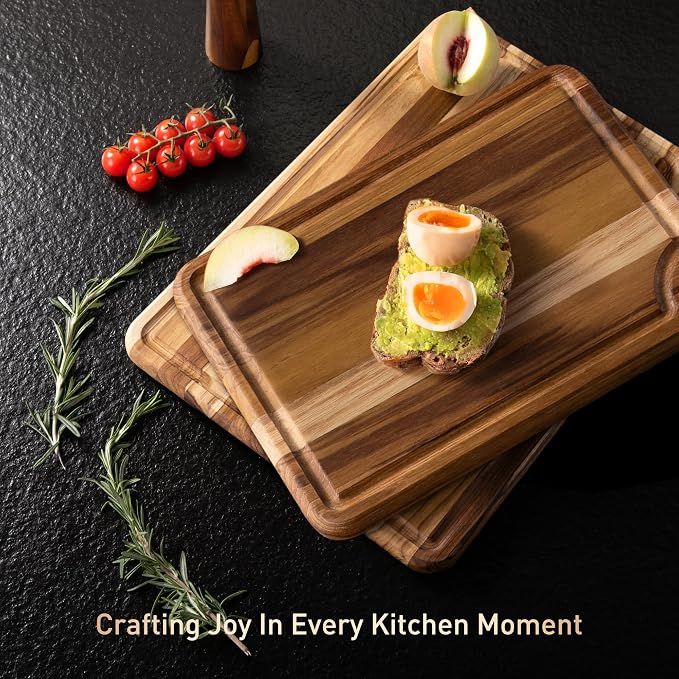 2 Pack Teak Cutting Boards for Kitchen Wood Wooden Cutting Board Non Slip | Non Toxic, Over Sink, NOT Bamboo Stainless Steel Titanium Acrylic Acacia Olive, Space-Saving, Kitchen Gift for Mom