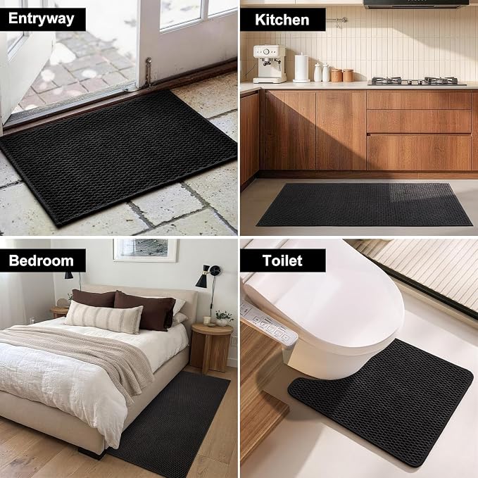 Triohero Bathroom Rugs Non Slip Washable, Super Absorbent Thin Bath Mat Small Quick Dry Low Pile Bathroom Rug, Black 20"x30"
