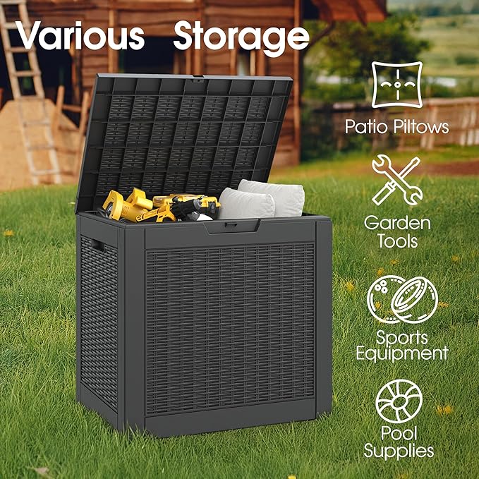 30 Gallon Outdoor Storage Box, Resin Deck Boxes Indoor and outdoor, Waterproof Storage Box Lockable Lid for Garden Tools, Package Delivery, Pool Supplies, Patio Cushions, Black