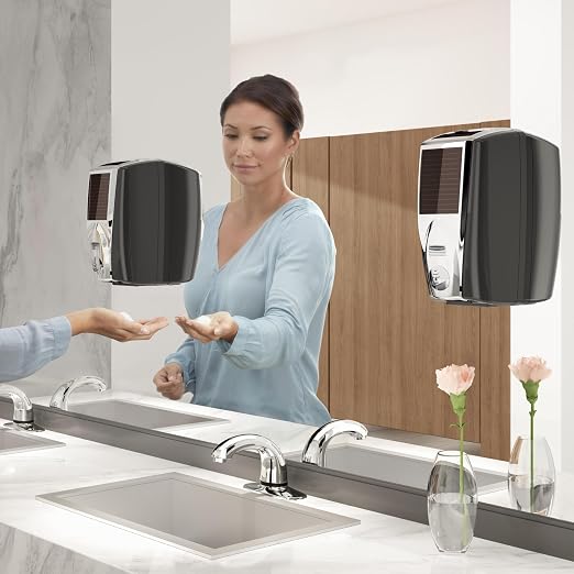 Rubbermaid Commercial Products AutoFoam LumeCel Hand Soap & Sanitizer Dispenser, White/Gray Pearl, Battery Free, Powered by Indoor Light, Touchless, Wall Mount, for Restrooms in Offices