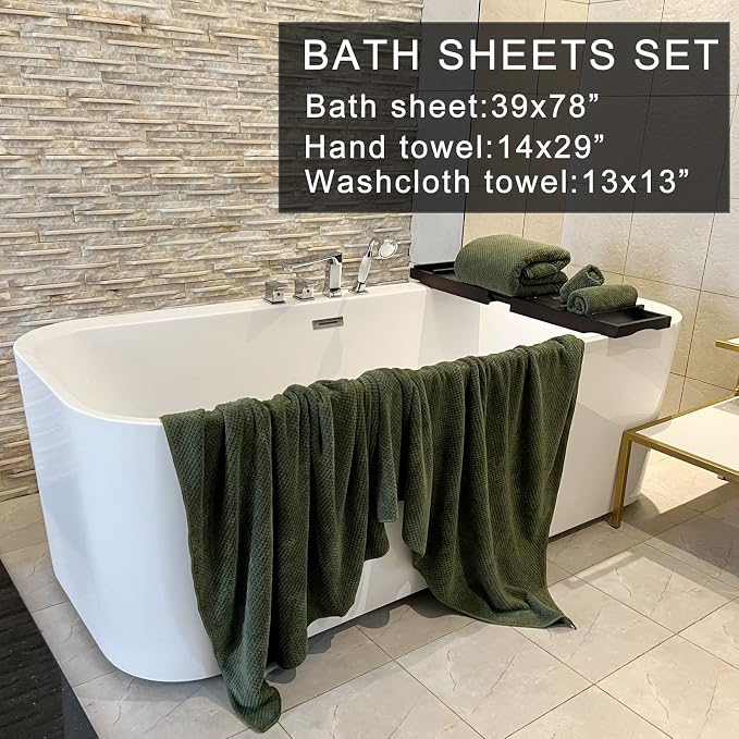 YTYC 39x78 Bath Sheets Set,Towels for Bathroom,Olive Green,6-Pieces | 2 Extra Large Bath Towels, 2 Hand Towels, 2 Washcloths, Super Soft,Highly absorbent,Hanging Loop,80% Polyester