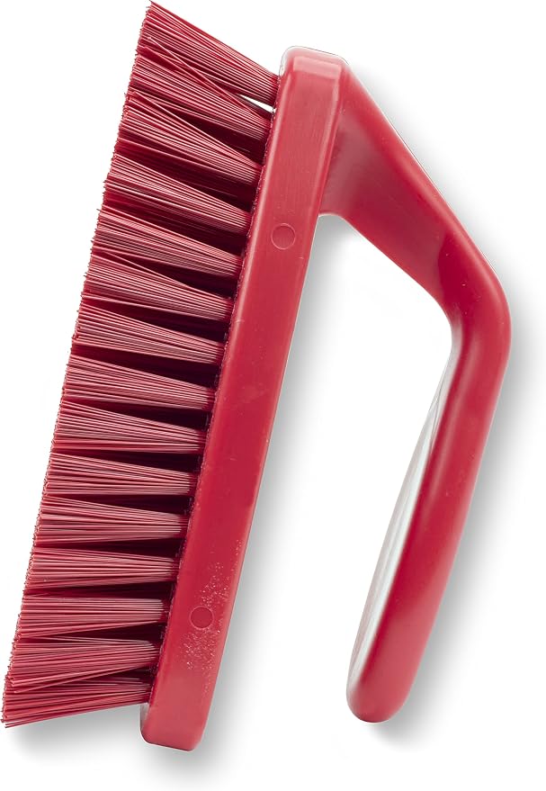 SPARTA Scrub Brush with Iron Shaped Handle and Stiff Bristles, Heavy Duty Scrubber Brush for Kitchen, Bathroom, Shower, Tile, Sink, Carpet and Bakepans, Polypropylene, 6 Inches, Red