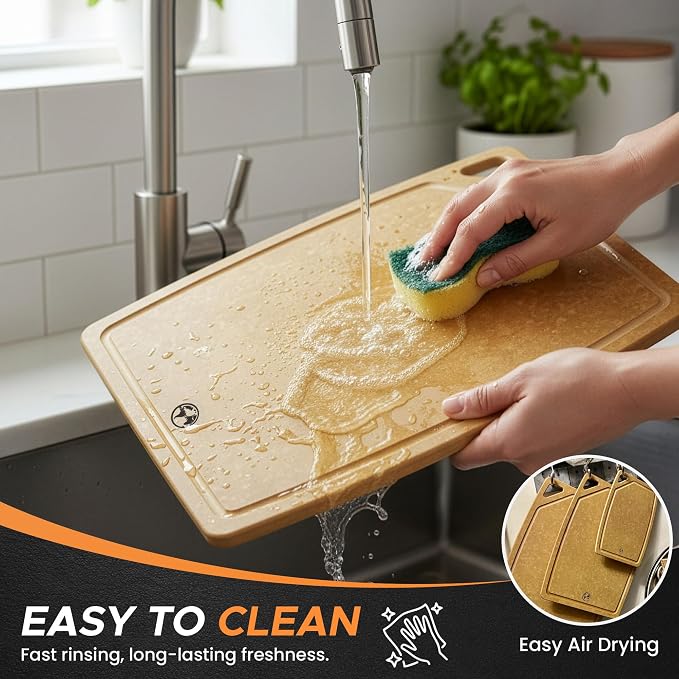 Earth's Dreams Composite Wood Cutting Board Set of 3, Built In Juice Groove | Dishwasher Safe,Non-Toxic, Cutting Boards for Kitchen - Large, Medium & Small Non-Slip Wood Charcuterie & Chopping Boards