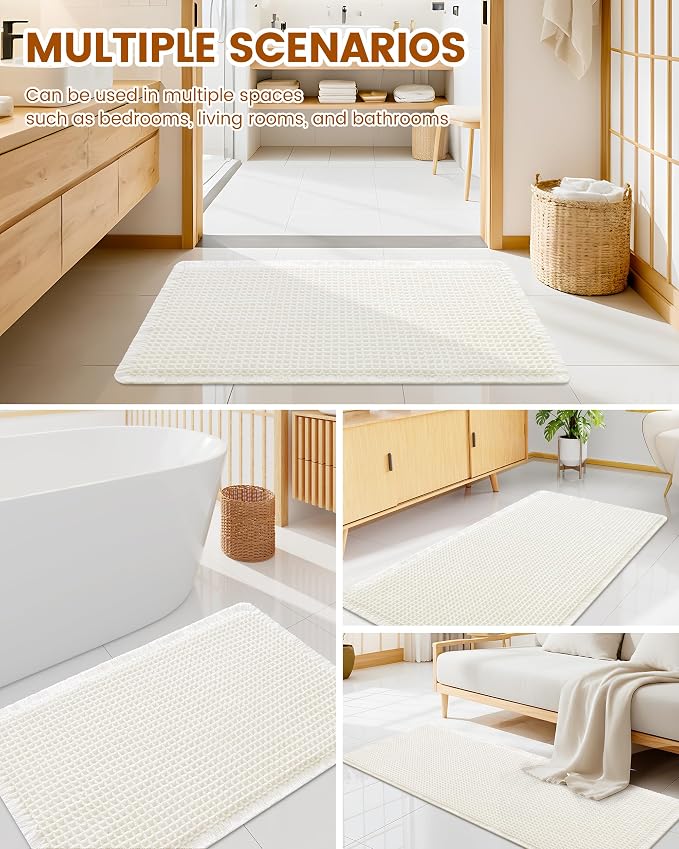 Smiry Waffle Bath Mat 72x24, Extra Soft Absorbent Bathroom Rugs, Non Slip Machine Washable Quick Dry Bath Rugs for Bathroom Floor, Tub, Shower, Home Decor Accessories, Cream