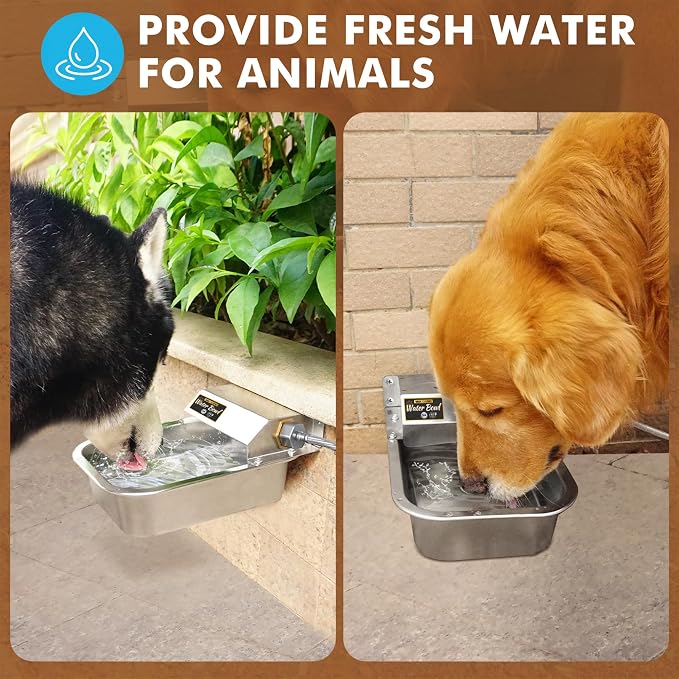 PETTEN 3L Automatic Dog Water Bowl Dispenser, Stainless Steel Self-Filling Water Bowl for Large Dogs & Outdoor Auto-Filling Fresh Water with 3/4" GHT Hose Connection