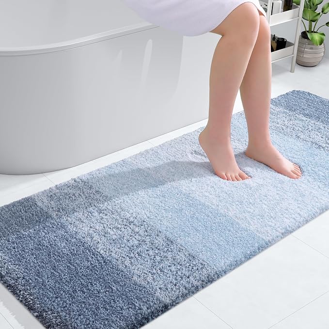 OLANLY Bathroom Runner Rugs Mat 59x24, Extra Soft Absorbent Microfiber Bath Rugs, Rubber Backing, Quick Dry, Washable Long Bath Mats for Bathroom Floor, Tub and Shower, Home Decor Accessories, Blue