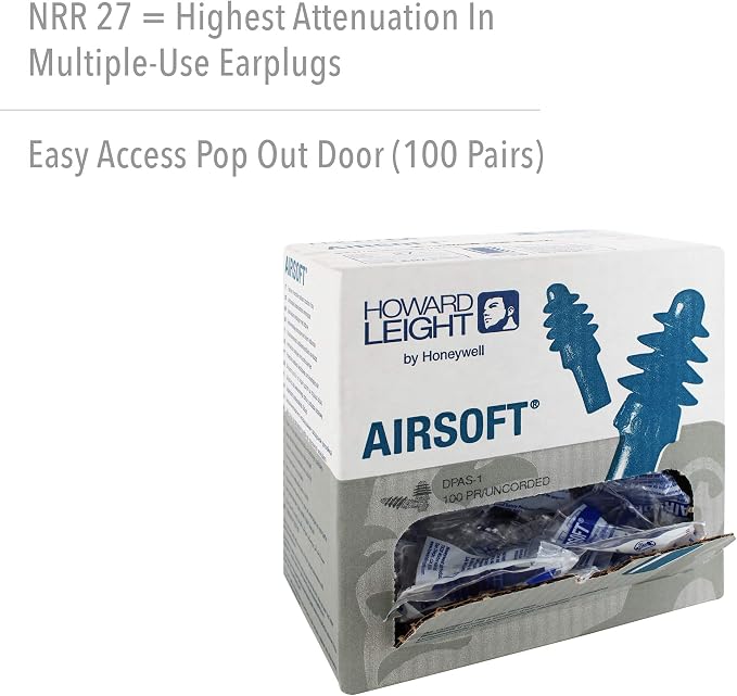 Howard Leight Airsoft Flanged Reusable Earplugs, 100-Pairs (DPAS-1)