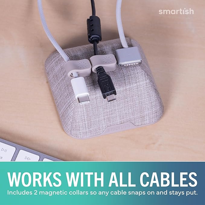 Smartish® Magnetic Cord Holder - Cable Wrangler Organizer with Magnet Clips for Charger Management on Desktop, Nightstand for USB-C + Lightning - Lightly Toasted Beige