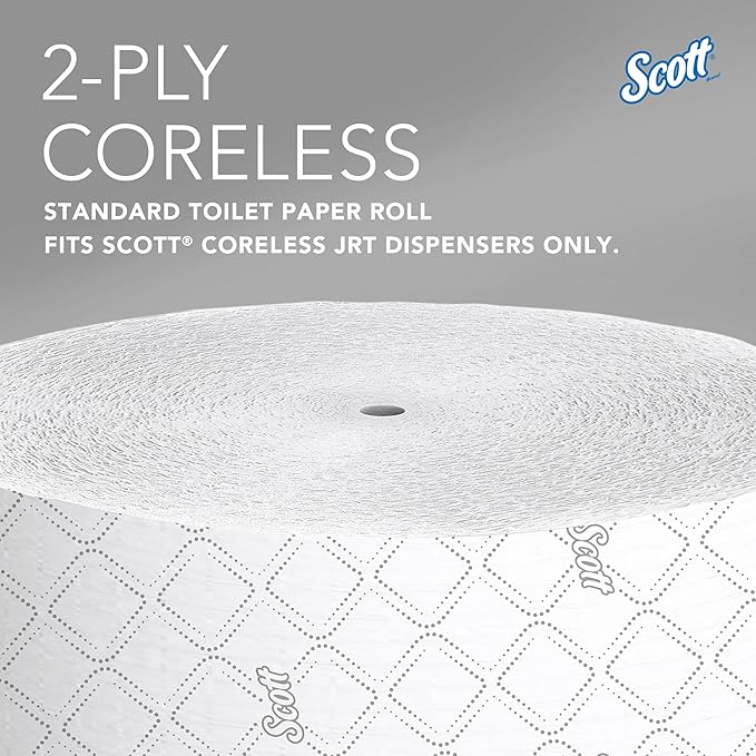 Scott Professional Coreless High-Capacity Jumbo Roll Toilet Paper, Bulk (07006), 2-Ply, Elevated Design, Septic Safe, White (12 Rolls at 1,150' Each, 13,800'/Case)