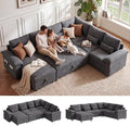 110 Inch Modular Sectional Sleeper Sofa with Pull Out Bed, U Shaped 7 Seat Cloud Modular Sectional Sofa with Storage, Chenille Sectional Couches for Living Room, Apartment, Office, Dark Grey