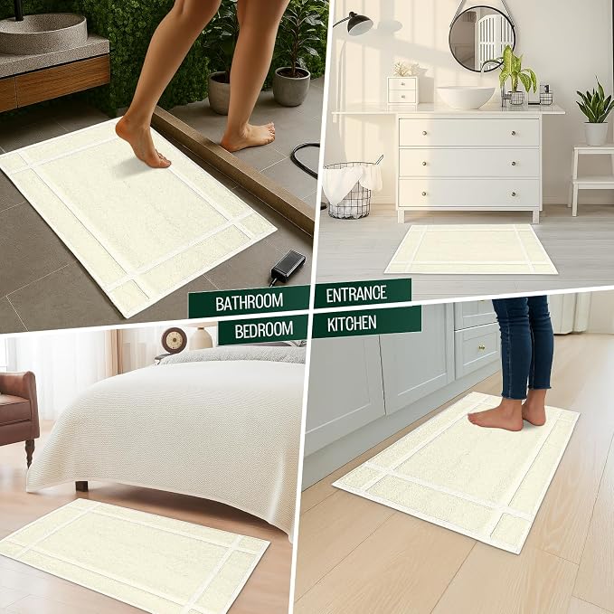 Pearl Linens Pack of 6 100% Cotton Bath Mat 18x25 inches, Soft & Absorbent Quick Dry Bathroom Mat Set, Not Bathroom Rugs, After Shower Mat, Bath Tub Mat, 781 GSM, Machine Washable, Ivory