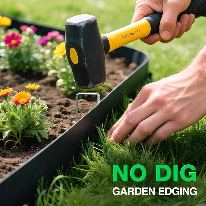 MIXC Garden Edging Border, 100FT 4 Inch Tall Plastic Landscape Edging with 150 U-Shaped Metal Stakes, More Stable and Flexible Tool-Free Lawn Border for Yard, Flower Bed & Landscaping