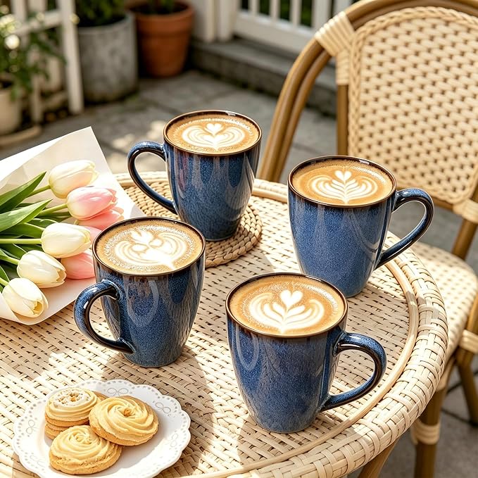MONITO 17 OZ Coffee Mugs Set of 6, Large Ceramic Blue Coffee Mugs Set with handle for Tea/Latte/Milk/Cocoa, Funny Tea Cups for Office and Home, Engagement Gifts. (Starry Blue) | Mugs with Gold Rim for Latte,Tea&Cocoa,Dishwasher&Microwave Safe,Reactive ...
