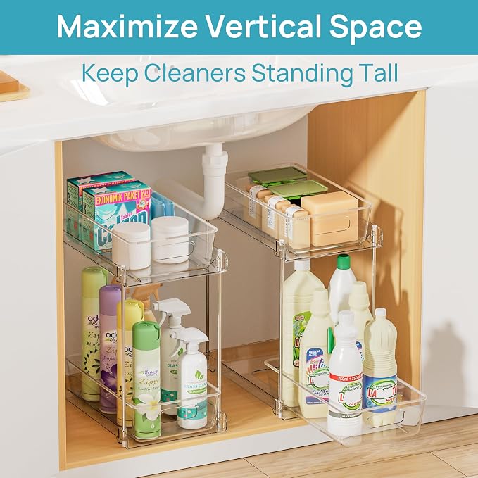 Vtopmart 4 Pack Higher Bathroom Under Sink Plastic Pull-Out Organizer (S-Higher)