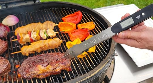TempTong | Tongs Plus Thermometer | FDA Grade Stainless Steel | Great for BBQ or Grilling | Meat Thermometer | Heavy Duty | Silicone Grip