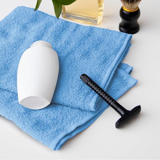 Avalon Towels Salon Towel - Sky Blue Hand Towels Bulk Pack of 24 - 100% Cotton Absorbent Spa, Facial & Gym Towel for Working Out - 16x27 Inches (Not Bleach Proof)