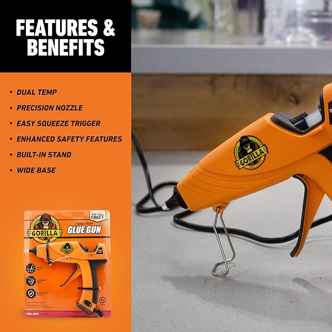 Gorilla Hot Glue Gun, Dual Temp | Precision Nozzle | Easy Squeeze Trigger | 45 Sticks, Pack of 5