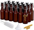 Nevlers 8.5 Oz Amber Swing Top Glass Bottles with Airtight Lid | Beer Bottle with Stopper 18 Pack w/Funnel, Brush & Marker | Reusable Flip Top Glass Bottle Set | Homemade Vanilla Extract Bottles