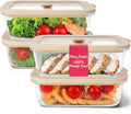 Non-Toxic Glass Food Containers with Lids, 4-Pack, 35 oz, Airtight, Beige | Plastic & BPA free. Glass body, glass lid & platinum silicone seal. Airtight & leakproof. Freezer & microwave safe.