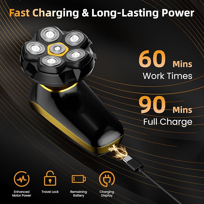 6D Back Shaver for Men: Painless Electric Body & Head Shavers w/Long Handle | Self-Shaving, Foldable & Detachable, Waterproof 2-in-1 Body Trimmer & 360° Rotary Head, LED Display, Men's Grooming Gifts Kit