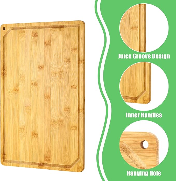 Eaasty 12 Set Extra Large Plain Cutting Board Bulk Heavy Duty Wood Cutting Boards Set with Juice Groove for Mother's Day Kitchen Gifts Wedding Crafts, Pre Oiled(Bamboo,18" x 12")