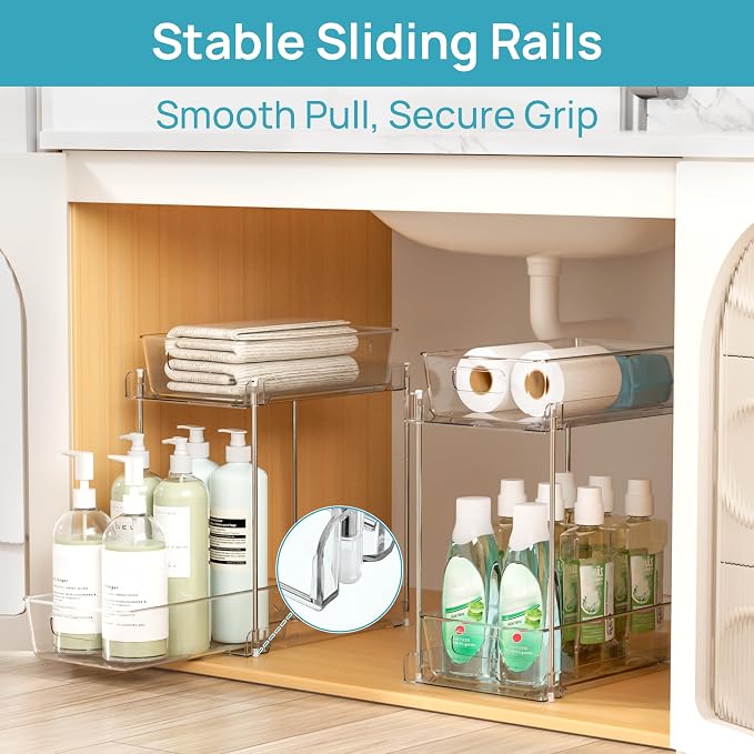 Vtopmart 4 Pack Higher Bathroom Under Sink Plastic Pull-Out Organizer (S-Higher)