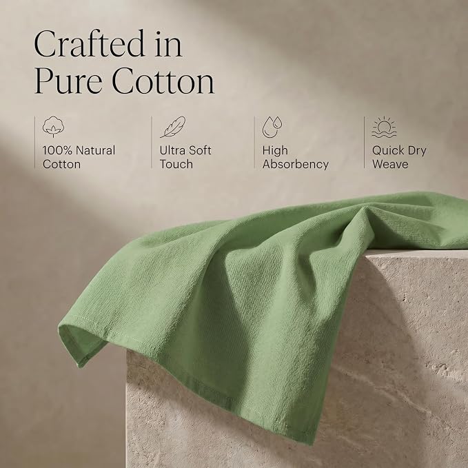 Urban Villa Kitchen Towels 100% Cotton Dish Towels for Kitchen(Set of 6)20”x30” Dish Cloths Highly Absorbent Kitchen Linen Set with Hanging Loop Perfect for Drying Dishes Cleaning Hand Towels – Green