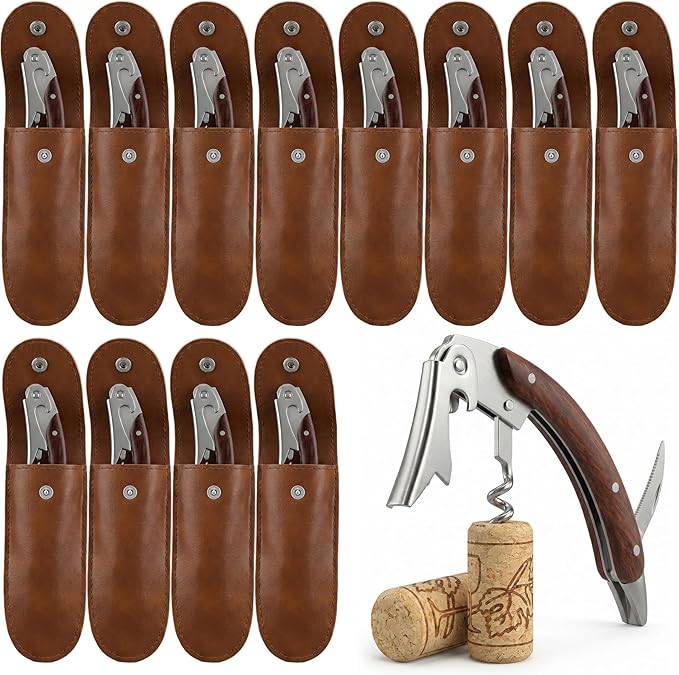 Hushee 12 Set Wine Opener Bulk Wine Key with Leather Pouch Professional Waiter Corkscrew Bottle Opener with Foil Cutter Stainless Steel Commercial Openers Set for Server Bar Restaurant Bartenders