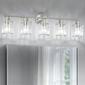 Crystal Bathroom Light Fixtures,Bathroom Lighting Fixtures Over Mirror, Modern 5-Light Brushed Nickel Vanity Lights for Mirror, Restroom,Kitchen(Ceramic E26 Socket,Bulbs Not Include)