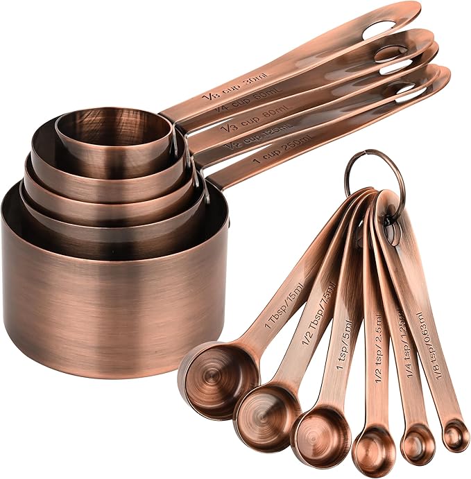 Measuring Cups and Spoons Set, Copper Measuring Cups and Spoons Set for Kitchen & Baking, Stainless Steel 5 Measure Cups & 6 Spoons for Drying&Liquid, US & Metric Measuing Tool