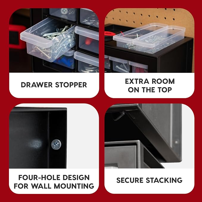 IRIS USA 16-Drawer Small Drawer Organizer, Made in USA, Stackable Teacher Toolbox For Crafts, Crayons, Beads, Building Bricks, Water Packets, Screws, Hardware, Desk & Garage Storage, Black