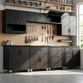 8-Piece Heavy Duty Steel Garage Cabinet System | All-in-One Modular Garage Cabinet Set for Ultimate Workshop Organization | Easy Assembly Garage Storage Cabinets & Tool Bench (Black)