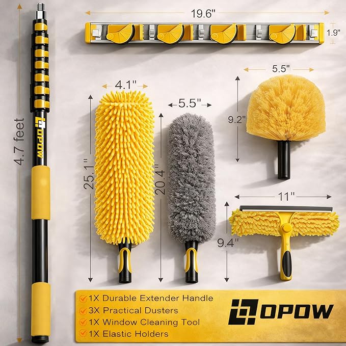 34 Foot High Ceiling Duster Kits with 7-28ft Heavy Duty Extension Pole, High Reach Duster for Cleaning,Microfiber Feather Duster,Cobweb Duster,Ceiling Fan Duster,Window Squeegee & Cleaner