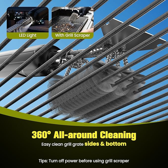 Electric Grill Brush with Scraper: 20kg High-Torque Power BBQ Grill Cleaner with 2-Speed, Reciprocating Clean, Reaches Grill Grate Sides & Corners, Gift for Dad/Men, Dual Mode (Auto/Manual)