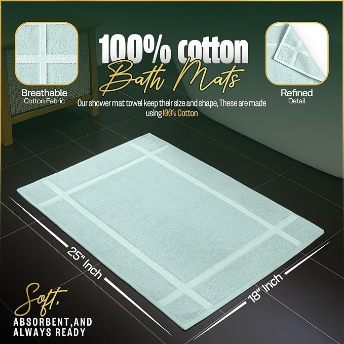 Pearl Linens Pack of 6 100% Cotton Bath Mat 18x25 inches, Soft & Absorbent Quick Dry Bathroom Mat Set, Not Bathroom Rugs, After Shower Mat, Bath Tub Mat, 781 GSM, Machine Washable, Mint Green