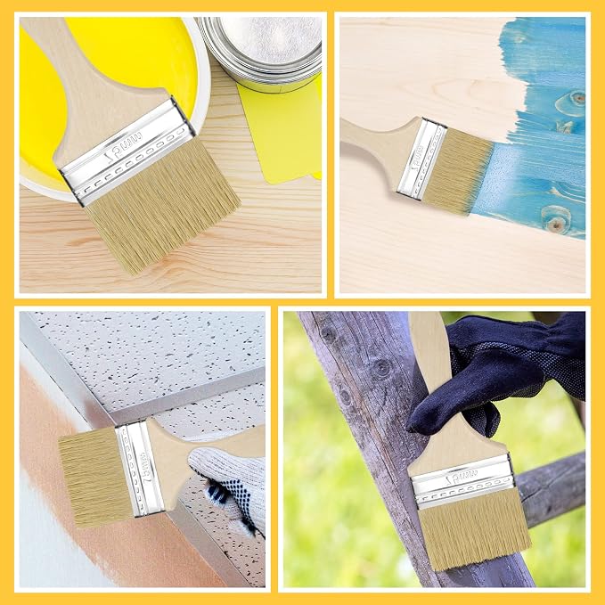 Remerry 96 Pcs 3 Inch Paint Brushes Bulk, Natural Bristle Chip Brushes with Wooden Handle, Flat Art Applicators for Wall, Furniture, Kids, Fences Details