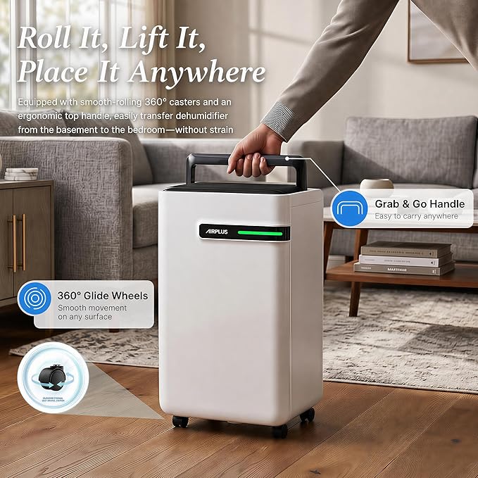 AIRPLUS Dehumidifier for Basement - 4,500 Sq. Ft. 70 Pints, Multifunctional Dehumidifier with Drain Hose & Auto Shut-Off Function, Powerful Dehumidifiers for Home(AP2103)